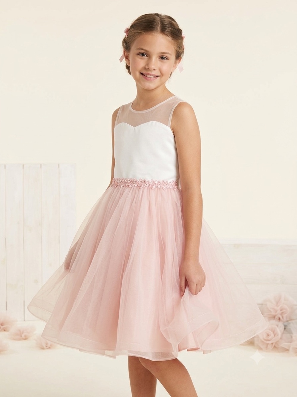 Rare Editions White Dress with Light Pink Accent